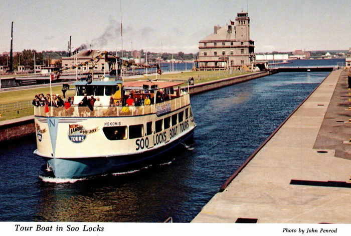 Soo Locks Boat Tours - Old Postcard (newer photo)